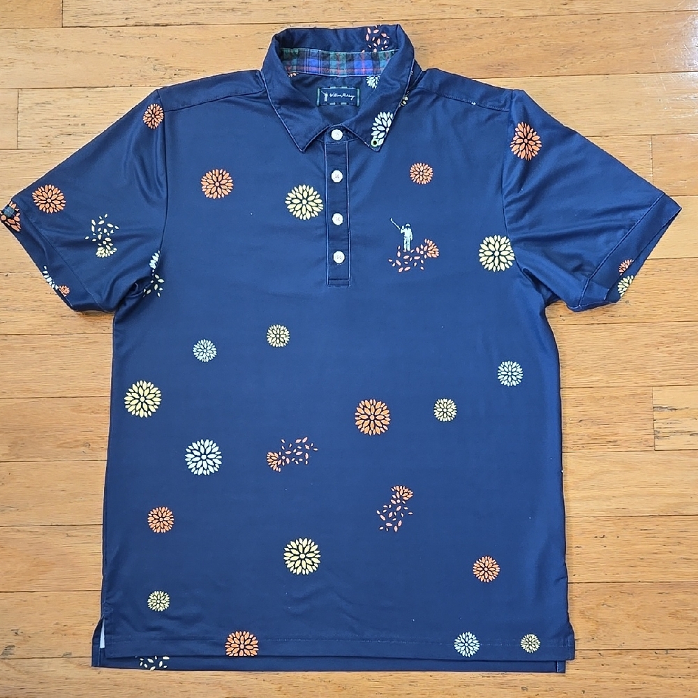 William Murray Polo Shirt Mens Medium Blue Floral Print Golg Casual